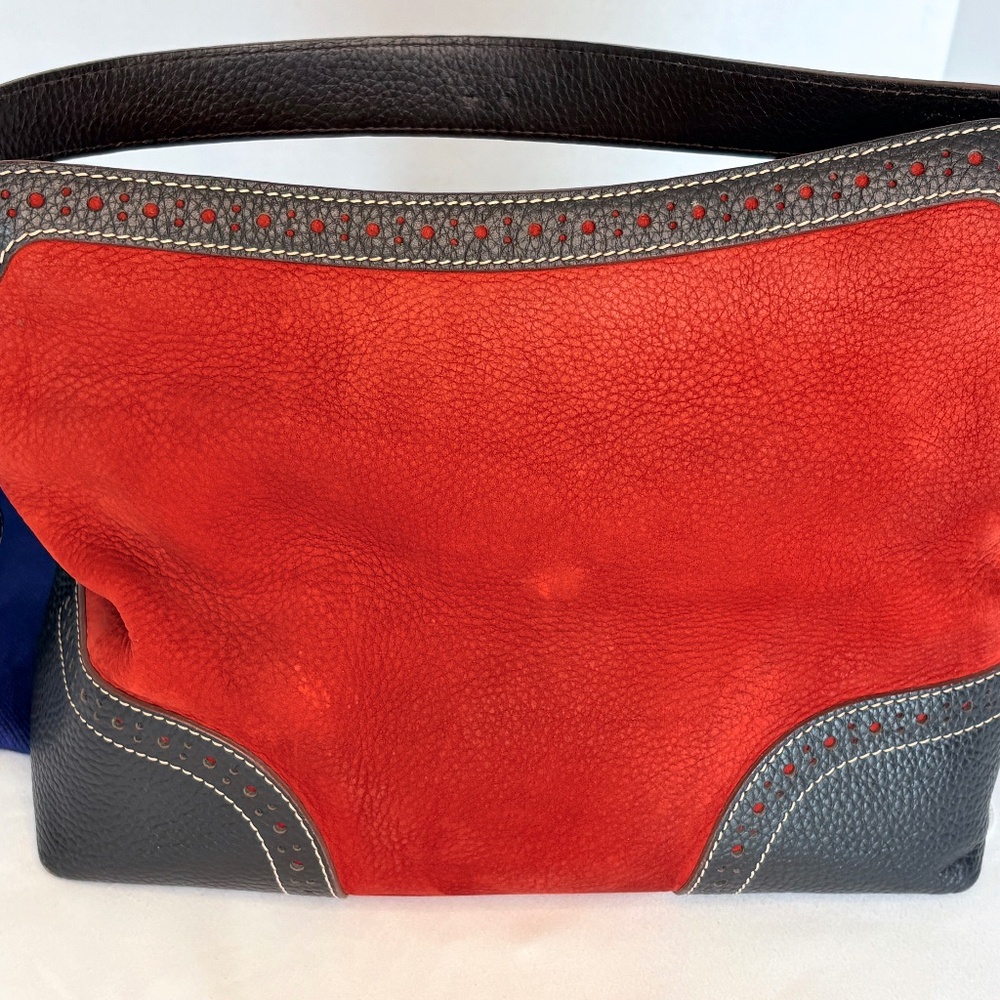 Dooney & Bourke Red Suede & Brown Pebbled Leather Bag with Wallet & Dust Bag - Picture 6 of 16